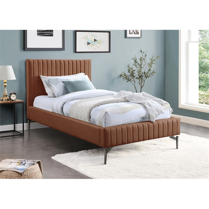 Meridian Furniture Gallo Cognac Vegan Leather Twin Bed