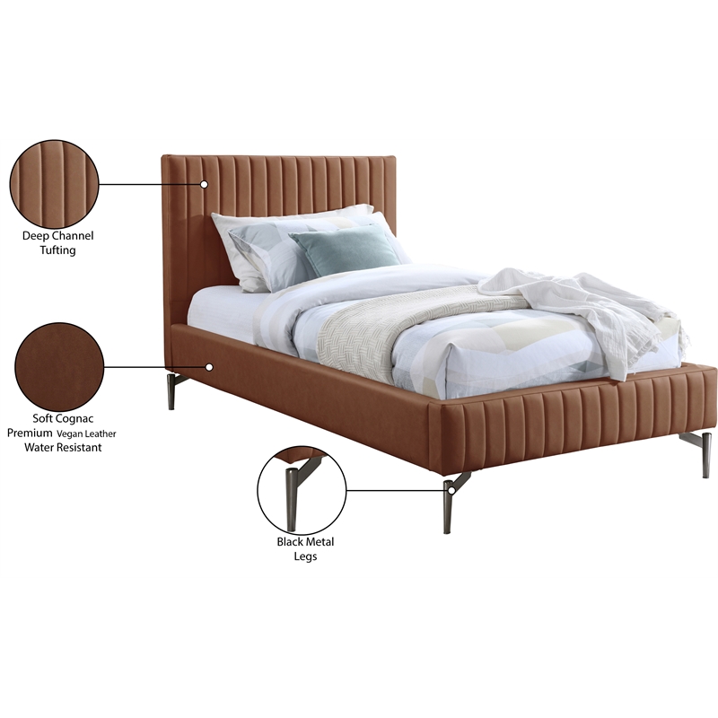 Meridian Furniture Gallo Cognac Vegan Leather Twin Bed