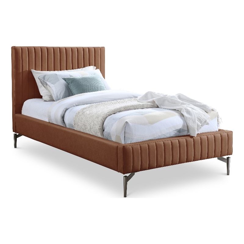 Meridian Furniture Gallo Cognac Vegan Leather Twin Bed