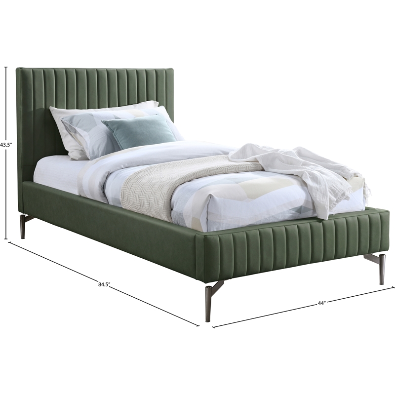 Meridian Furniture Gallo Green Vegan Leather Twin Bed