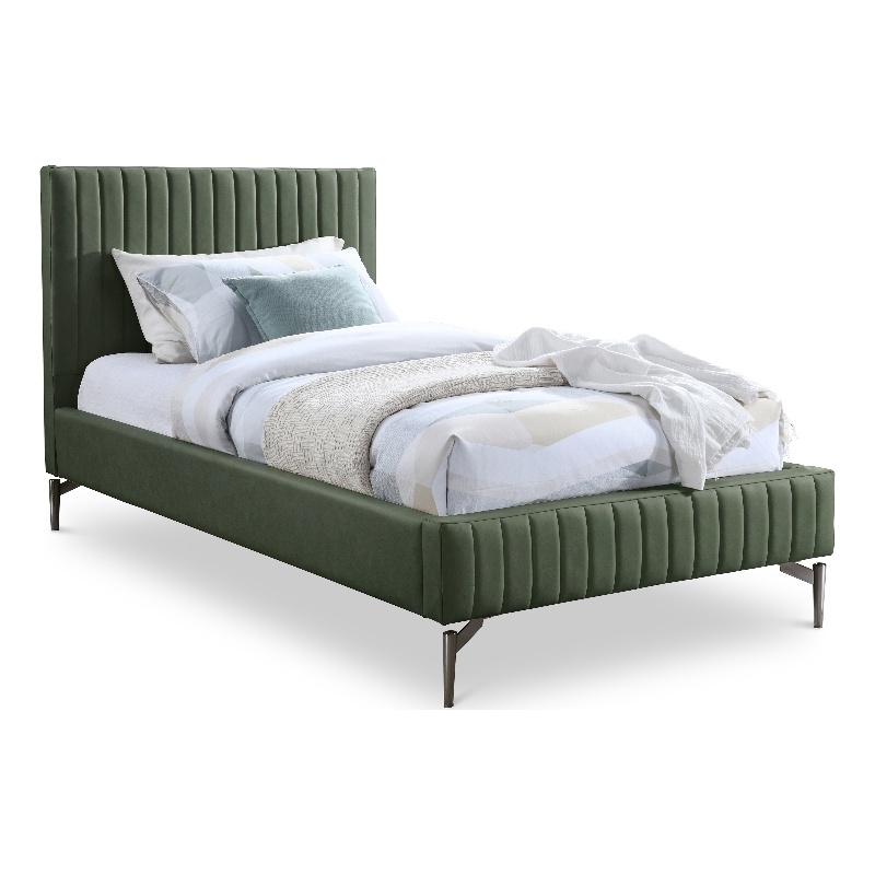 Meridian Furniture Gallo Green Vegan Leather Twin Bed