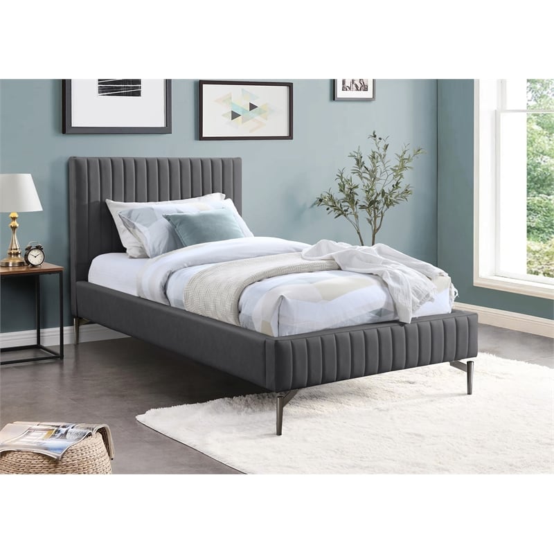 Meridian Furniture Gallo Dark Grey Vegan Leather Twin Bed