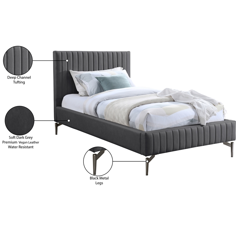 Meridian Furniture Gallo Dark Grey Vegan Leather Twin Bed