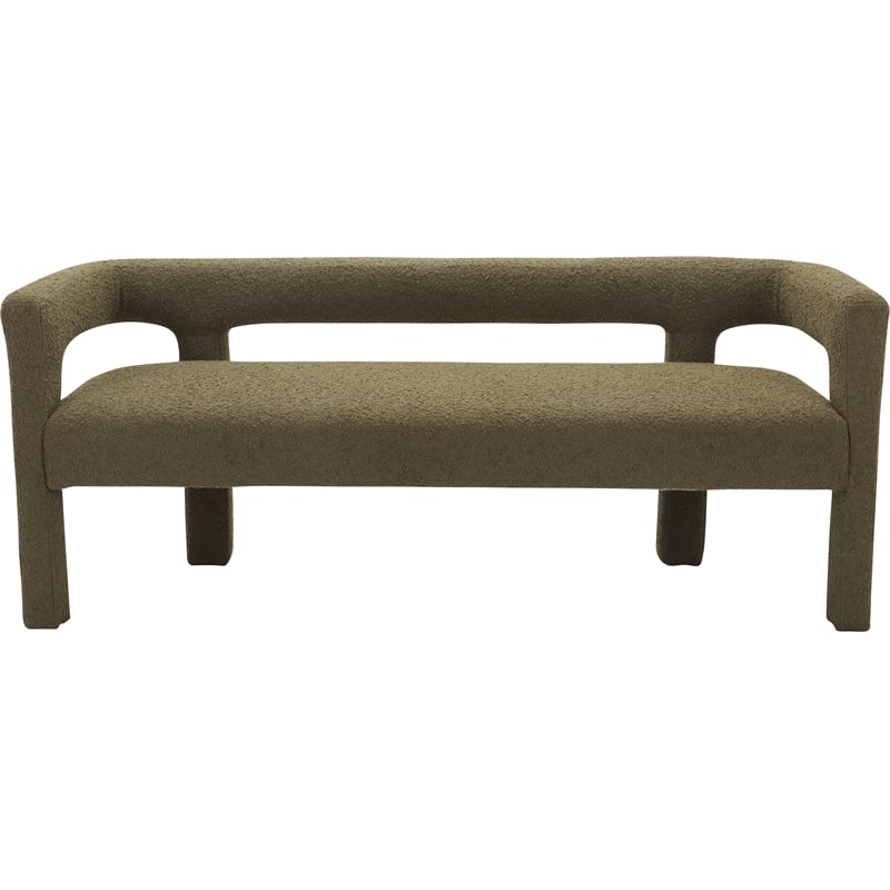Meridian Furniture Athena Olive Green Boucle Fabric Bench