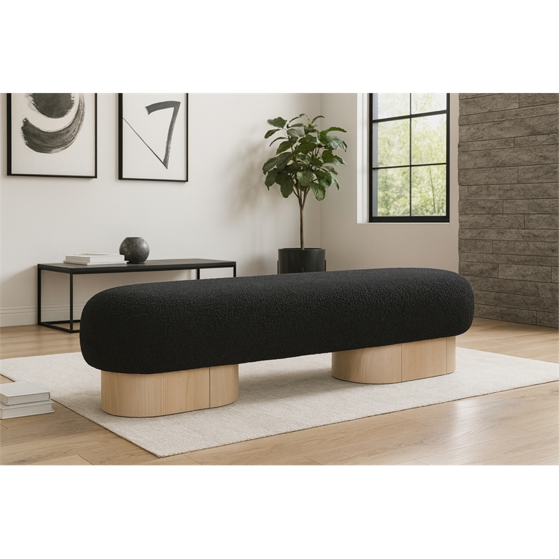 Meridian Furniture Robertson Black Boucle Fabric Bench