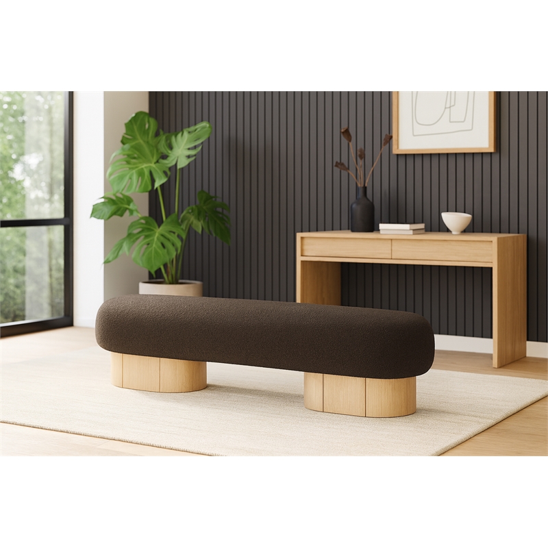 Meridian Furniture Robertson Brown Boucle Fabric Bench