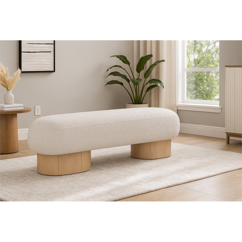 Meridian Furniture Robertson Cream Boucle Fabric Bench