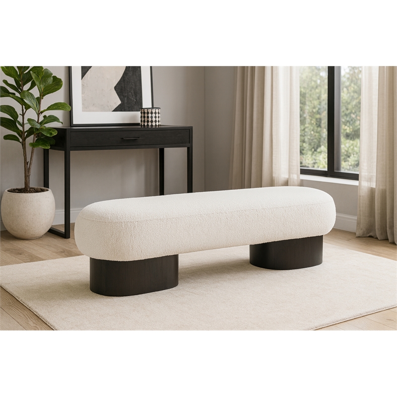 Meridian Furniture Robertson Cream Boucle Fabric Bench