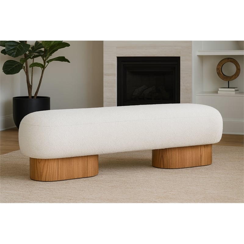 Meridian Furniture Robertson Cream Boucle Fabric Bench