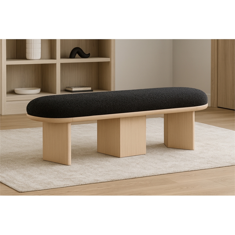 Meridian Furniture Wilshire Black Boucle Fabric Bench
