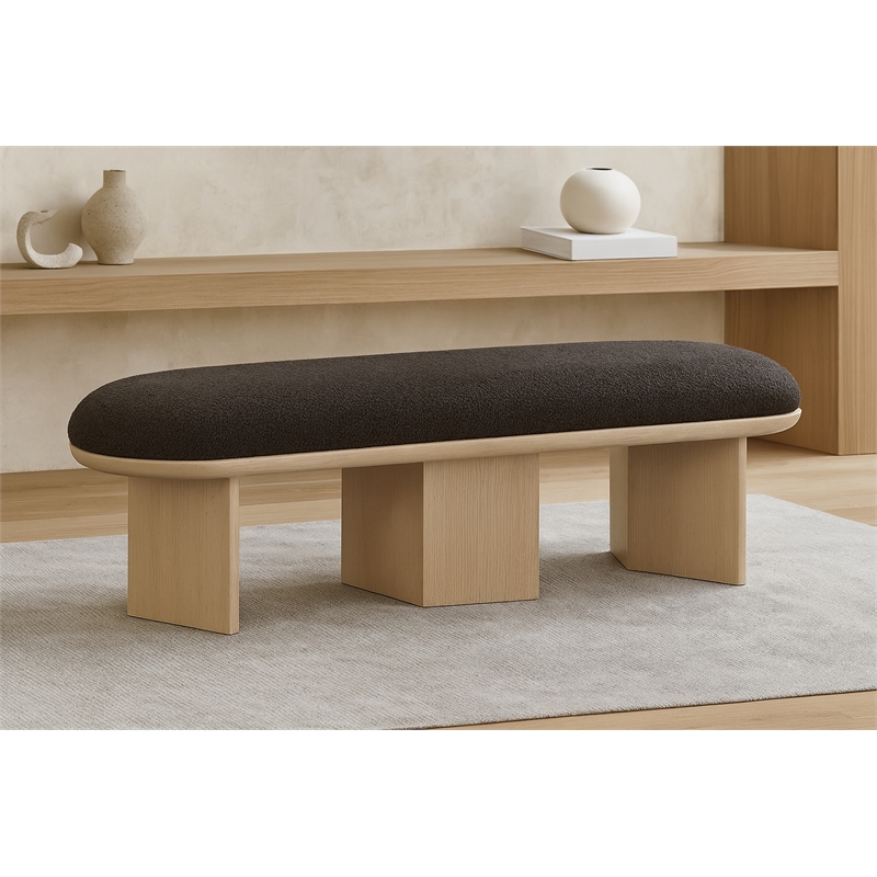Meridian Furniture Wilshire Brown Boucle Fabric Bench