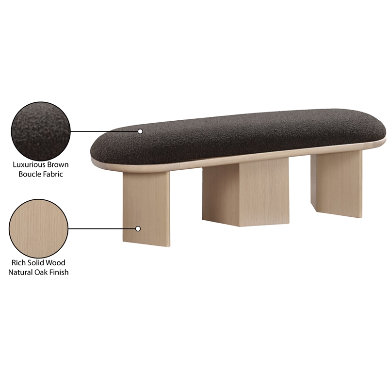 Meridian Furniture Wilshire Brown Boucle Fabric Bench
