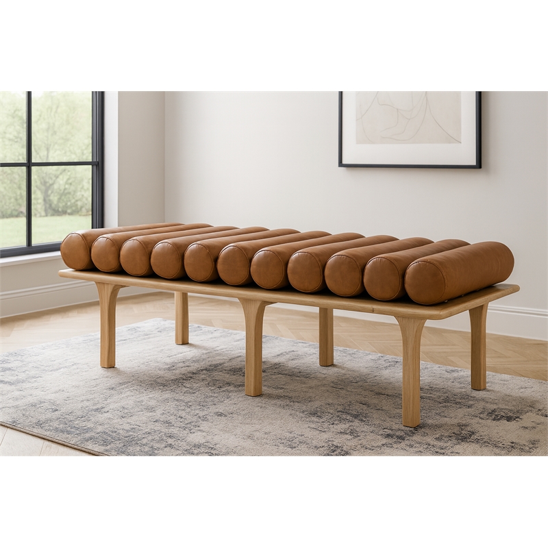 Meridian Furniture Landon Cognac Vegan Leather Bench