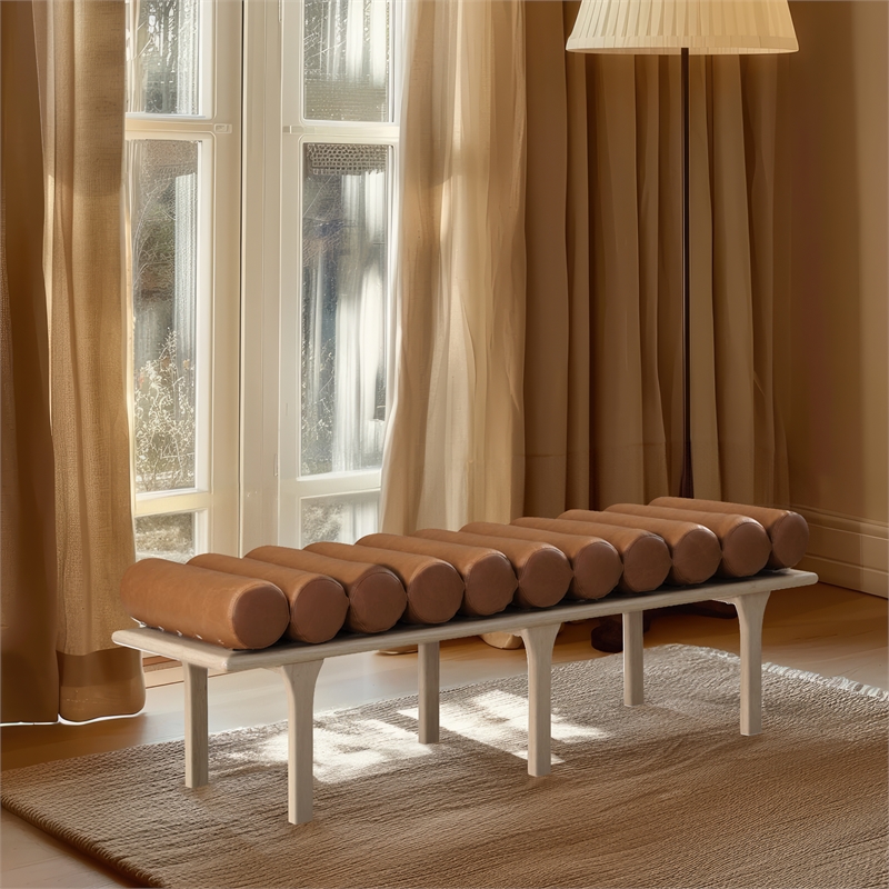 Meridian Furniture Landon Cognac Vegan Leather Bench