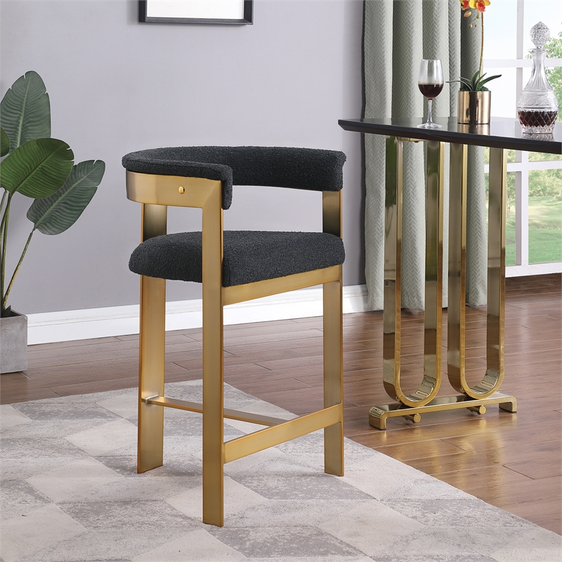 Meridian Furniture Romeo Black Boucle Fabric Counter Stool (Set of 2)