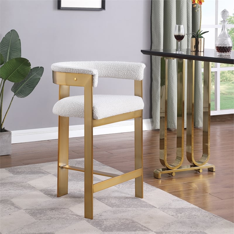 Meridian Furniture Romeo Cream Boucle Fabric Counter Stool (Set of 2)