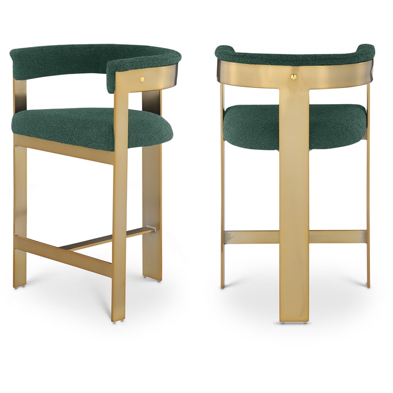 Meridian Furniture Romeo Green Boucle Fabric Counter Stool (Set of 2)