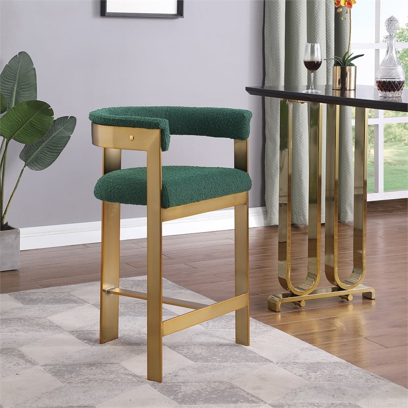 Meridian Furniture Romeo Green Boucle Fabric Counter Stool (Set of 2)