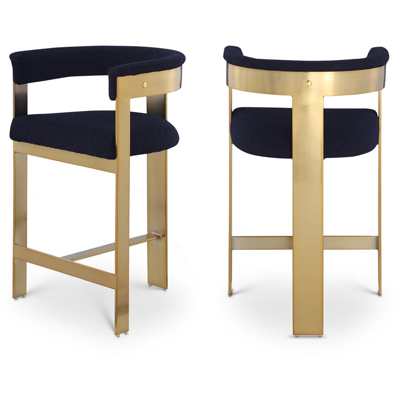 Meridian Furniture Romeo Navy Boucle Fabric Counter Stool (Set of 2)