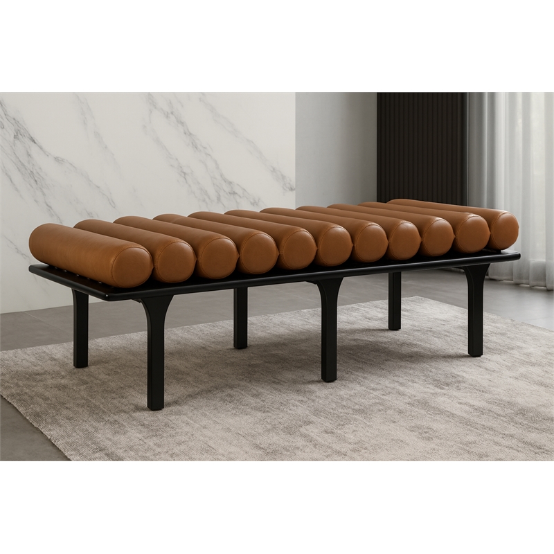 Meridian Furniture Landon Cognac Vegan Leather Bench