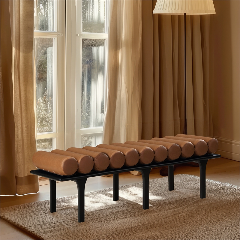 Meridian Furniture Landon Cognac Vegan Leather Bench