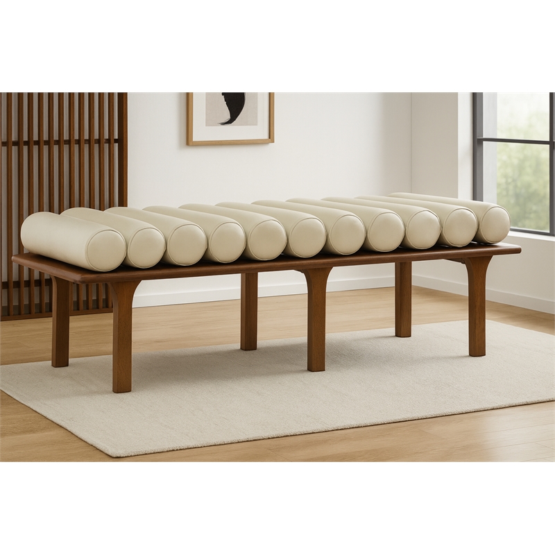 Meridian Furniture Landon Cream Vegan Leather Bench