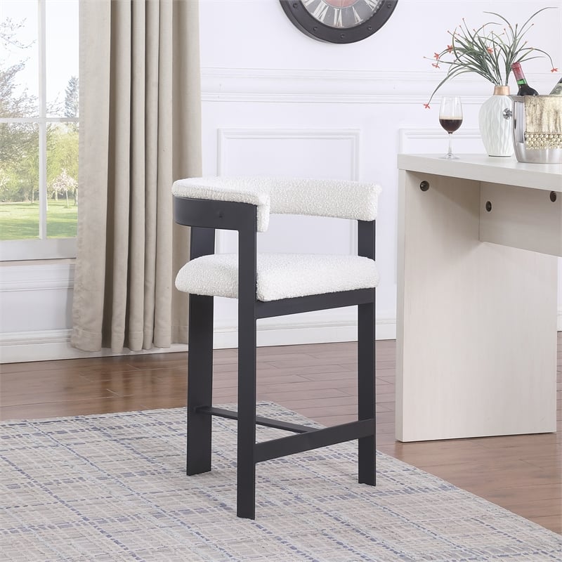 Meridian Furniture Romeo Cream Boucle Fabric Counter Stool (Set of 2)