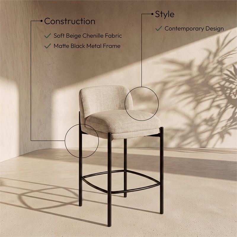 Meridian Furniture Burton Beige Chenille Fabric Stool (Set of 2)
