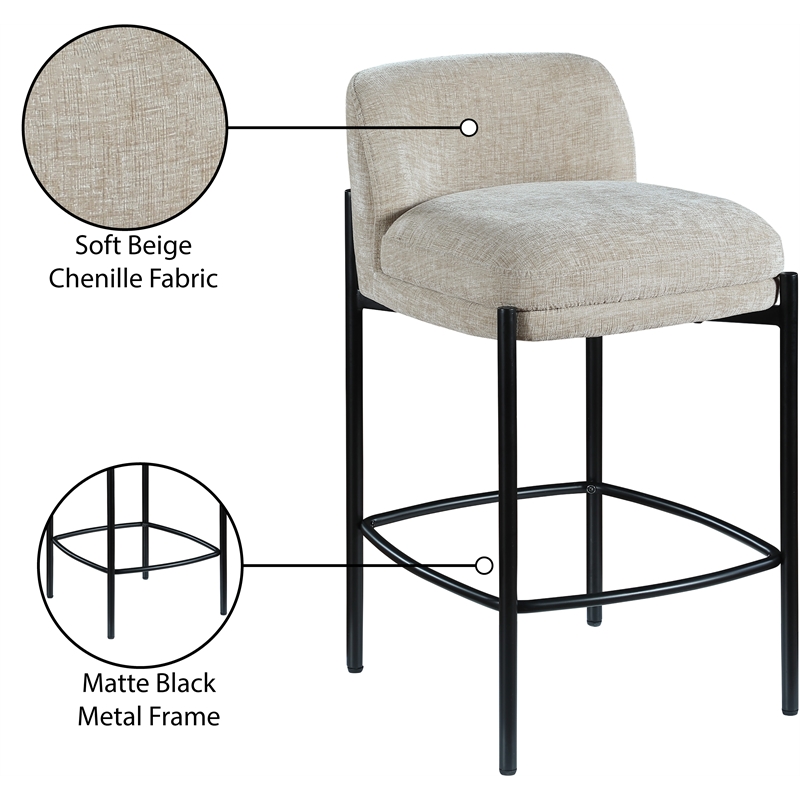 Meridian Furniture Burton Beige Chenille Fabric Stool (Set of 2)
