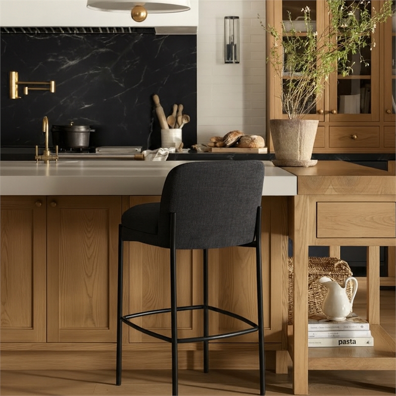 Meridian Furniture Burton Black Chenille Fabric Stool (Set of 2)