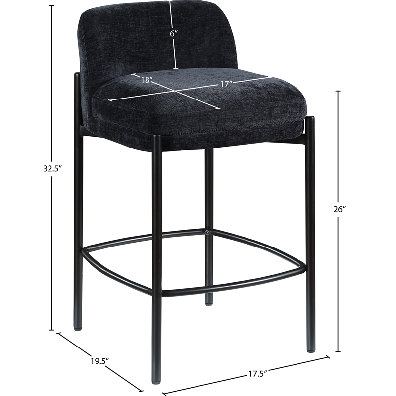 Meridian Furniture Burton Black Chenille Fabric Stool (Set of 2)