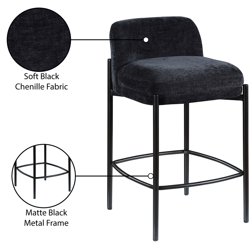 Meridian Furniture Burton Black Chenille Fabric Stool (Set of 2)
