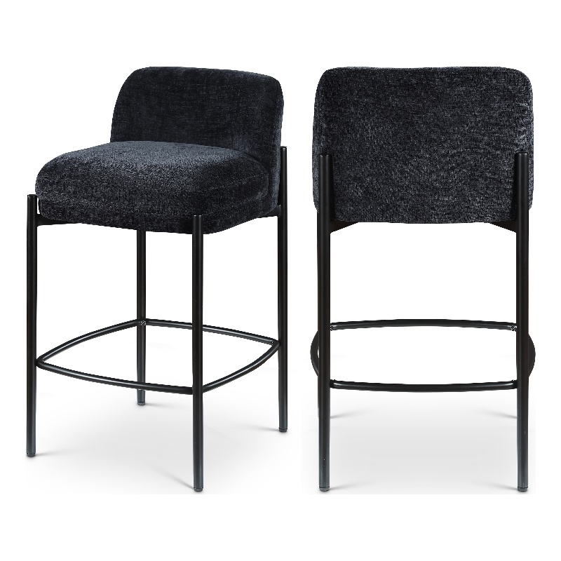 Meridian Furniture Burton Black Chenille Fabric Stool (Set of 2)