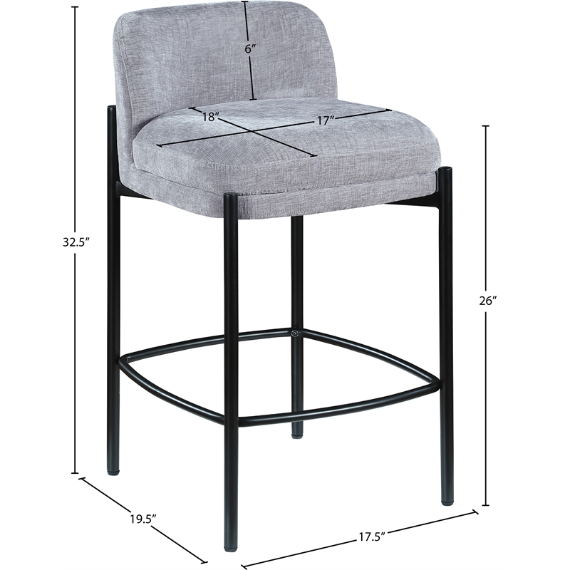 Meridian Furniture Burton Grey Chenille Fabric Stool (Set of 2)