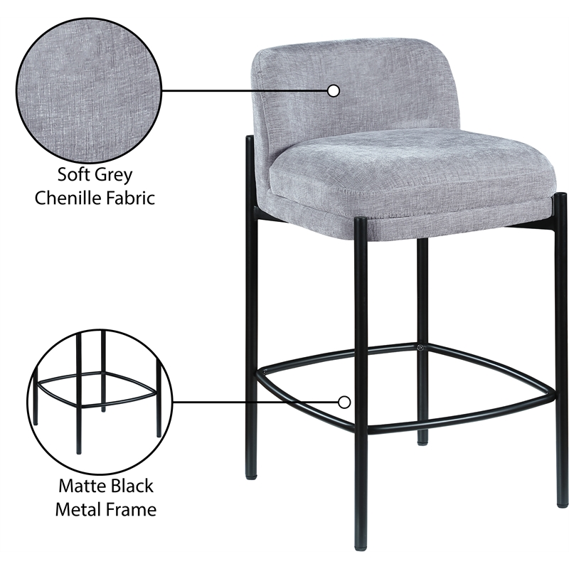 Meridian Furniture Burton Grey Chenille Fabric Stool (Set of 2)