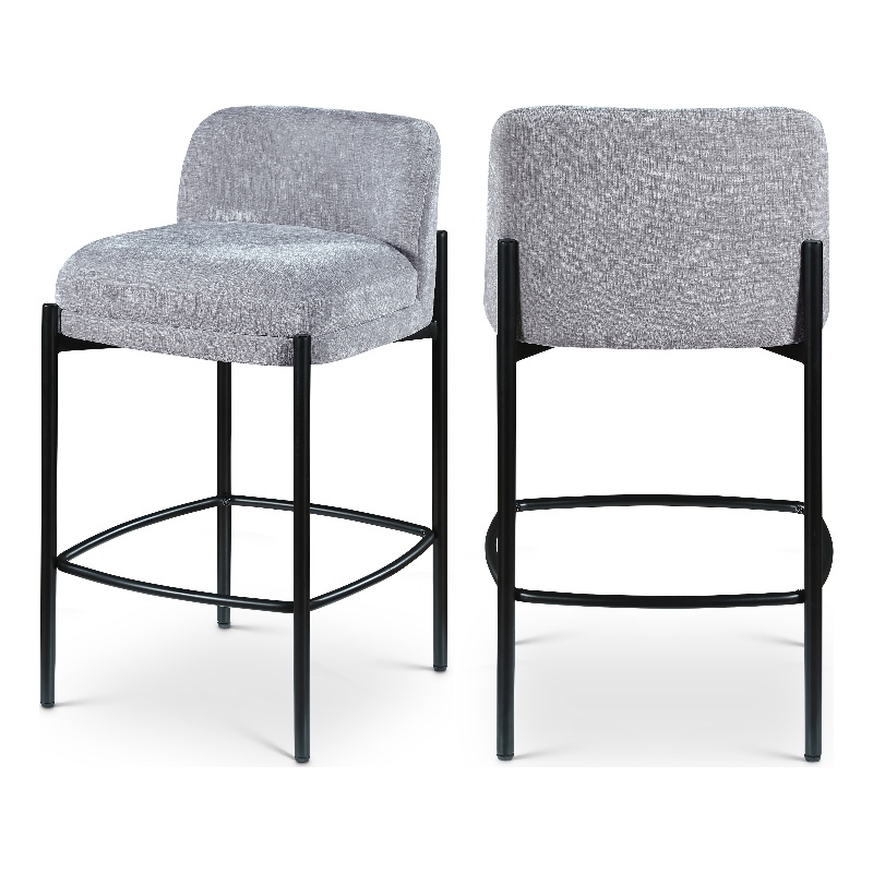 Meridian Furniture Burton Grey Chenille Fabric Stool (Set of 2)