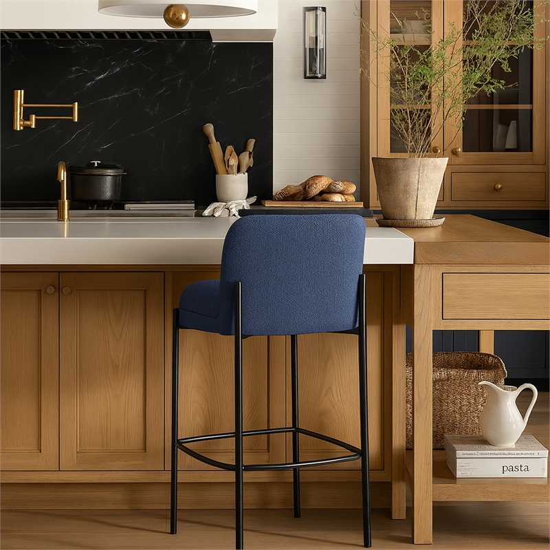 Meridian Furniture Burton Navy Chenille Fabric Stool (Set of 2)