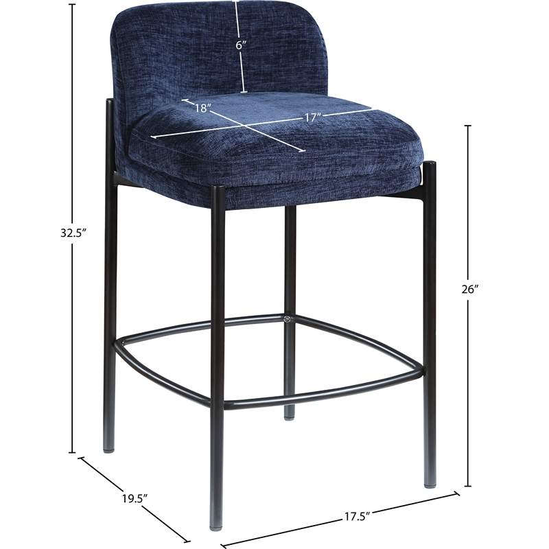 Meridian Furniture Burton Navy Chenille Fabric Stool (Set of 2)