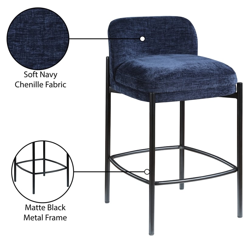 Meridian Furniture Burton Navy Chenille Fabric Stool (Set of 2)