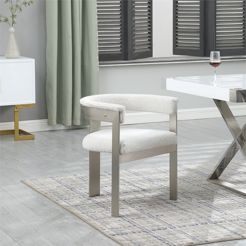 Meridian Furniture Romeo Cream Boucle Fabric Dining Chair (Set of 2)