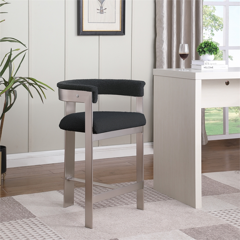 Meridian Furniture Romeo Black Boucle Fabric Counter Stool (Set of 2)