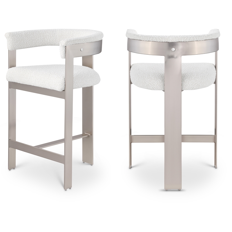 Meridian Furniture Romeo Cream Boucle Fabric Counter Stool (Set of 2)