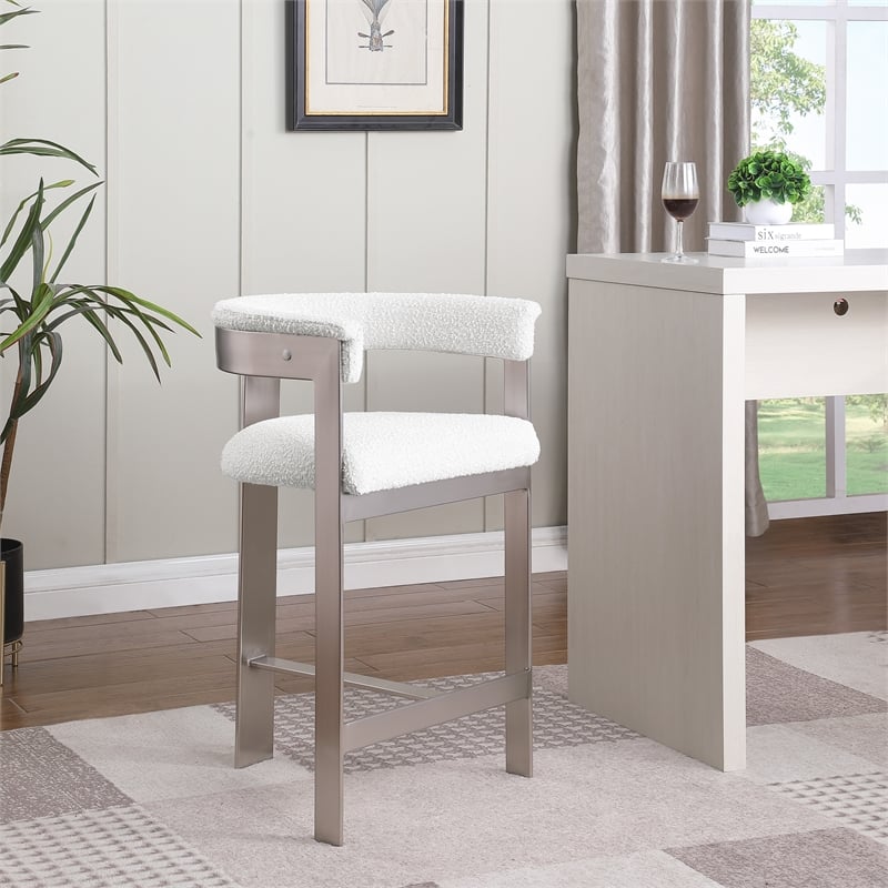 Meridian Furniture Romeo Cream Boucle Fabric Counter Stool (Set of 2)