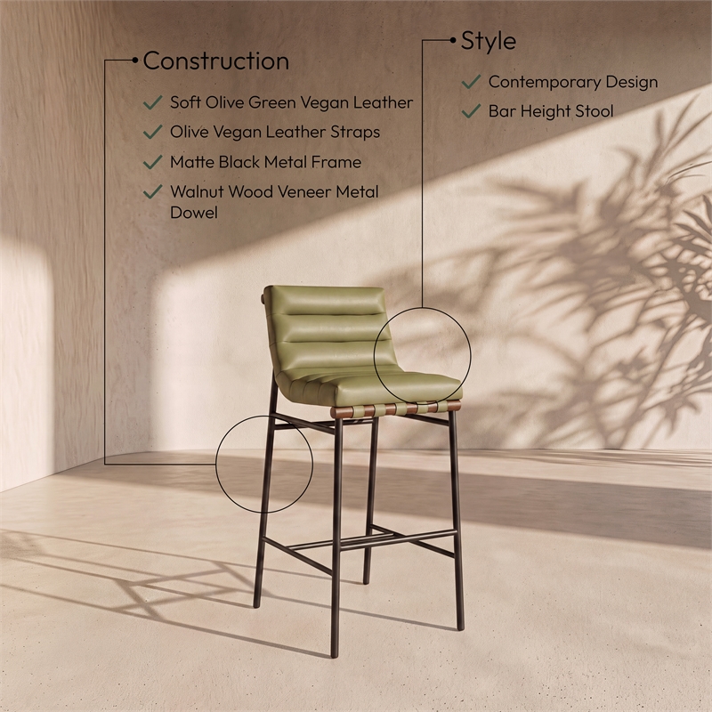 Meridian Furniture Burke Olive Green Vegan Leather Bar Stool
