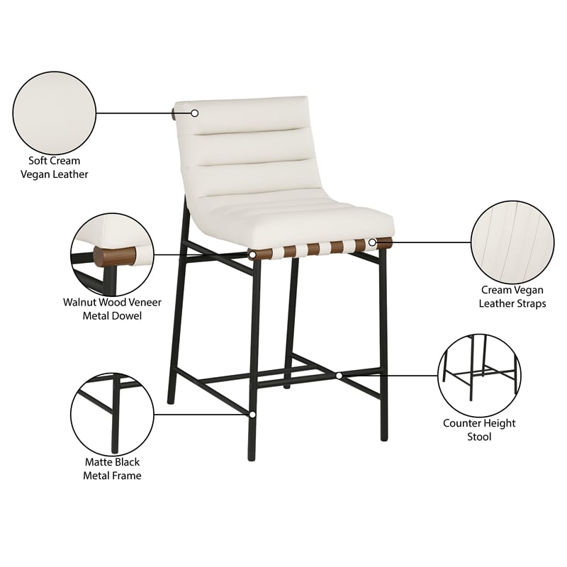 Meridian Furniture Burke Cream Vegan Leather Counter Stool