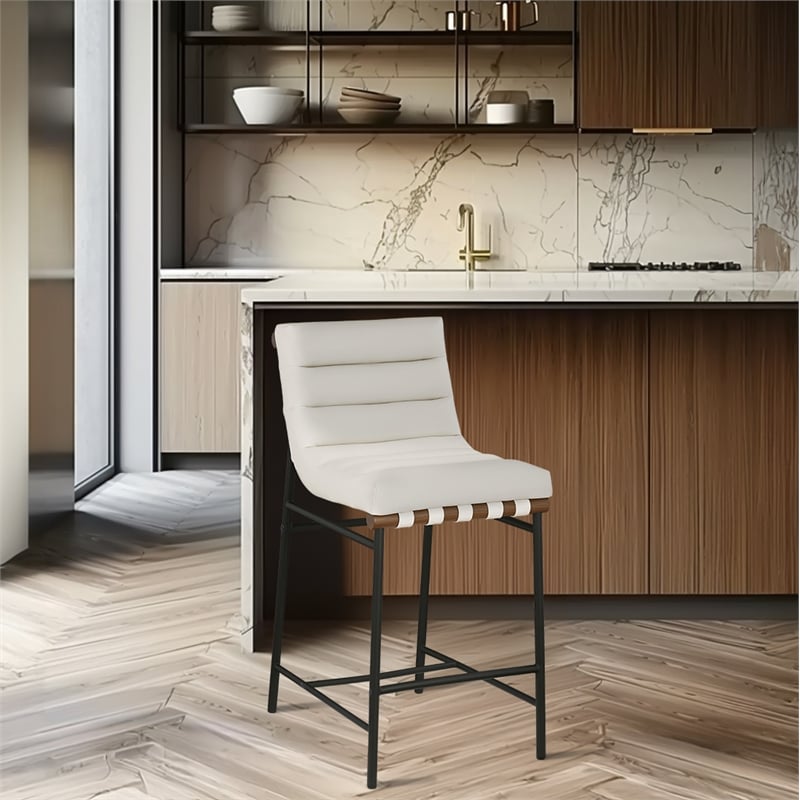 Meridian Furniture Burke Cream Vegan Leather Counter Stool