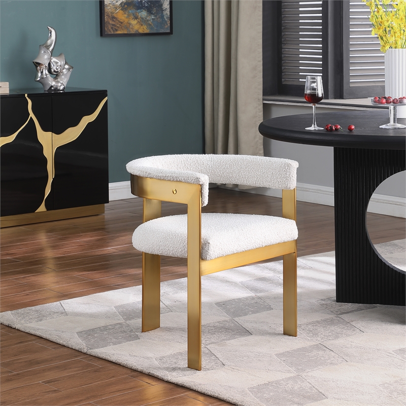 Meridian Furniture Romeo Cream Boucle Fabric Dining Chair (Set of 2)