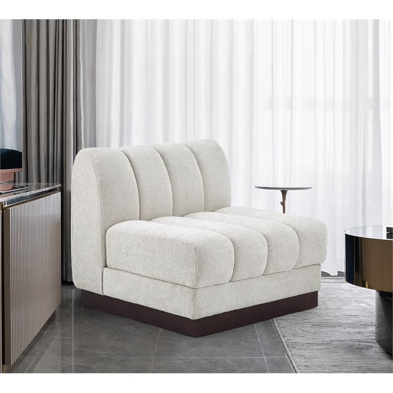 Meridian Furniture Quinn Cream Chenille Fabric Armless Chair