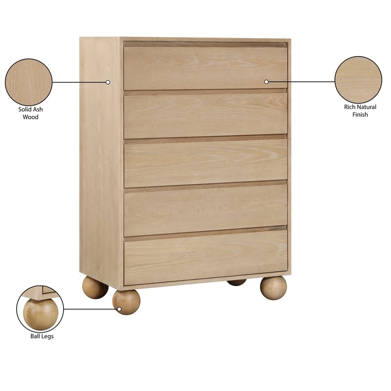 Meridian Furniture Kent Natural Solid Ash Wood Chest