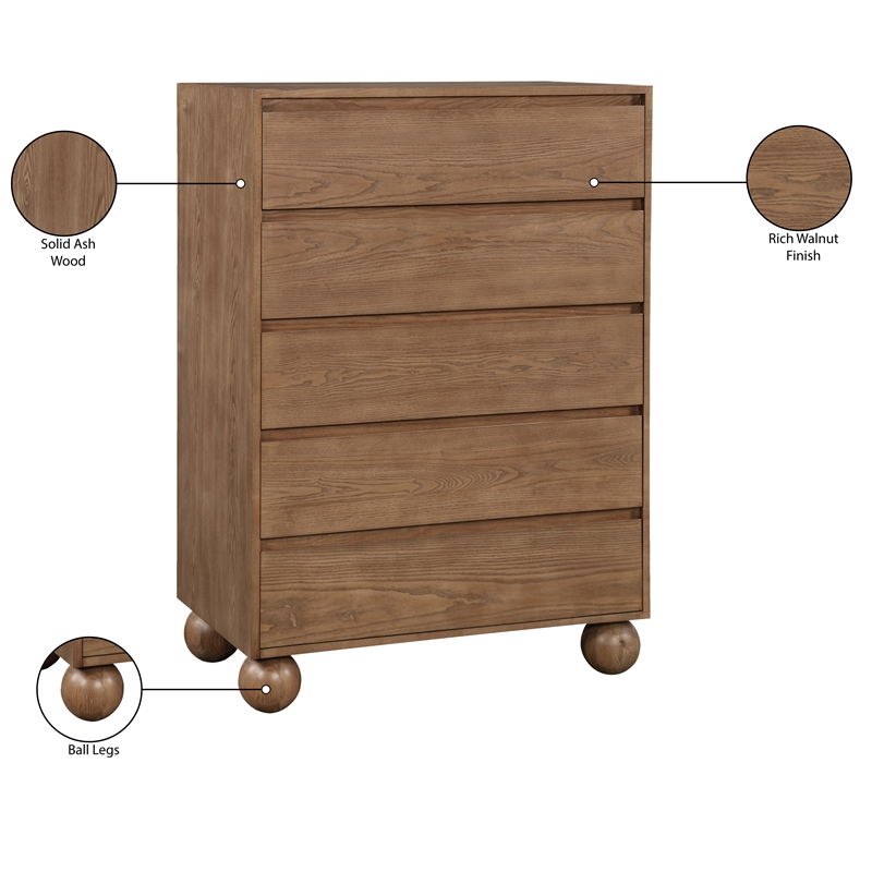 Meridian Furniture Kent Walnut Solid Ash Wood Chest